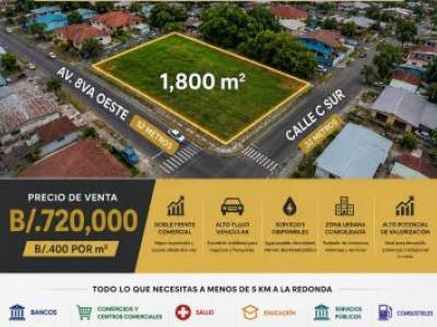 Terreno Comercial en Esquina, Calle 8va Oeste, David, Chiriqu&iacute;